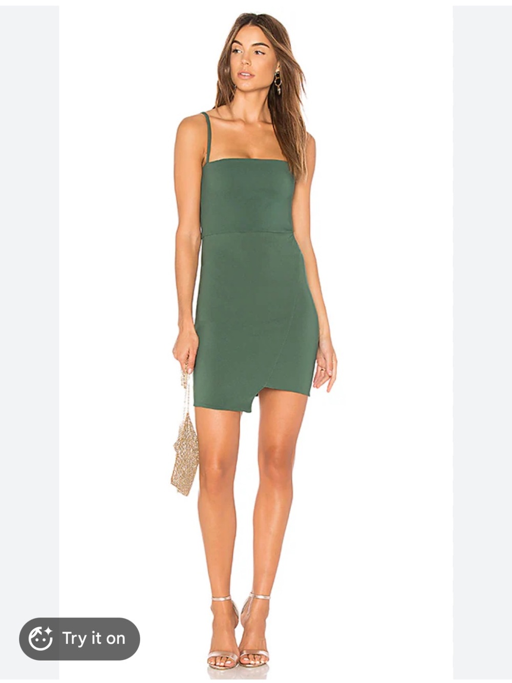 NOOKIE Billie Mini Dress in Khaki Green Mini Slip Dress with Spaghetti Straps